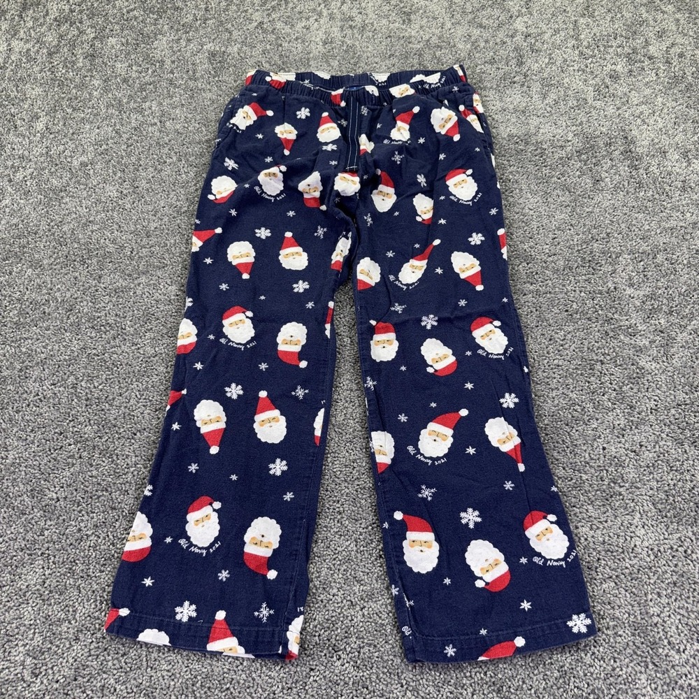 Old Navy Pajama Pants Mens Medium Blue Santa Flannel Drawstring Lounge Christmas